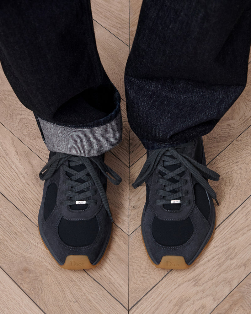 Dior Mile Dark‑Grey‑Yellow Suede‑Neoprene Low‑Top Sneakers