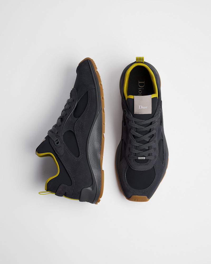 Dior Mile Dark‑Grey‑Yellow Suede‑Neoprene Low‑Top Sneakers