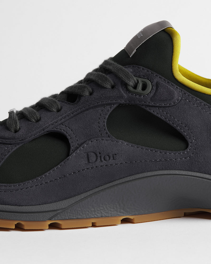 Dior Mile Dark‑Grey‑Yellow Suede‑Neoprene Low‑Top Sneakers