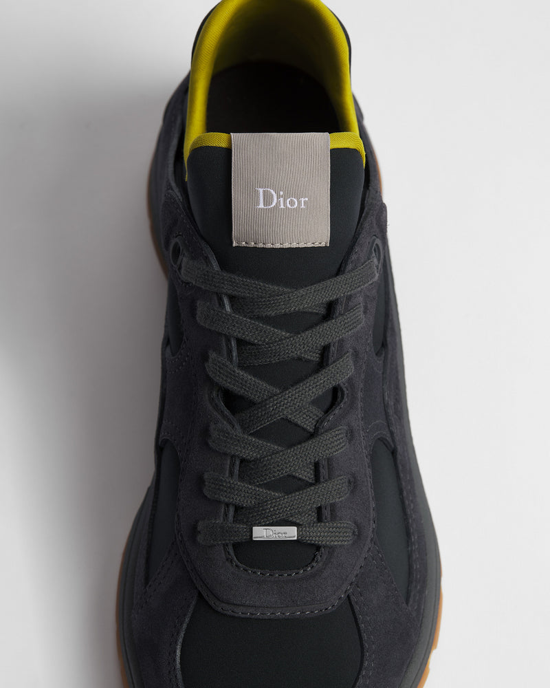 Dior Mile Dark‑Grey‑Yellow Suede‑Neoprene Low‑Top Sneakers
