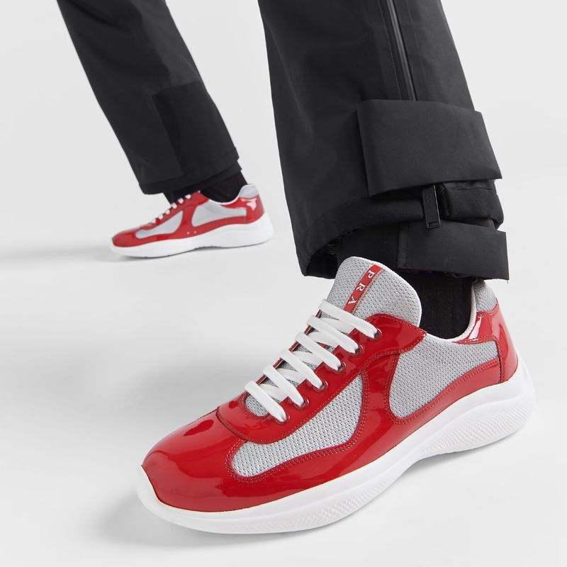 Prada America's Cup Red Gray Mesh Sneakers
