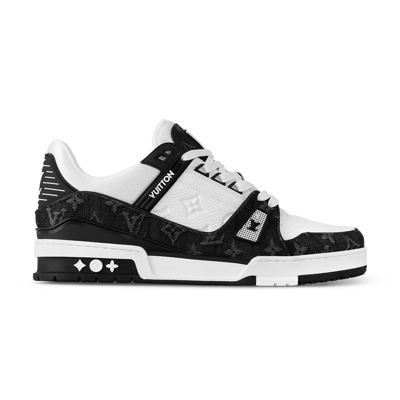 Louis Vuitton Trainer Black White Monogram Denim Leather Sneakers