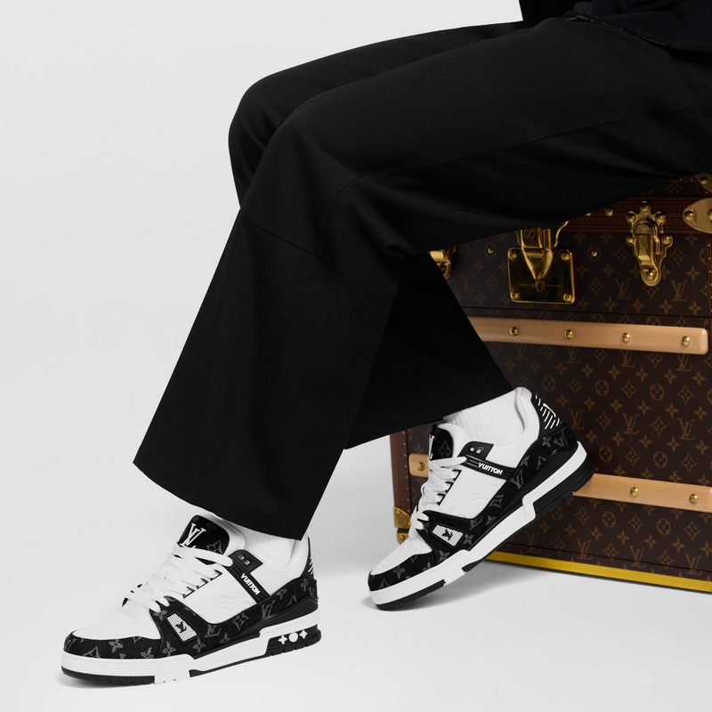 Louis Vuitton Trainer Black White Monogram Denim Leather Sneakers