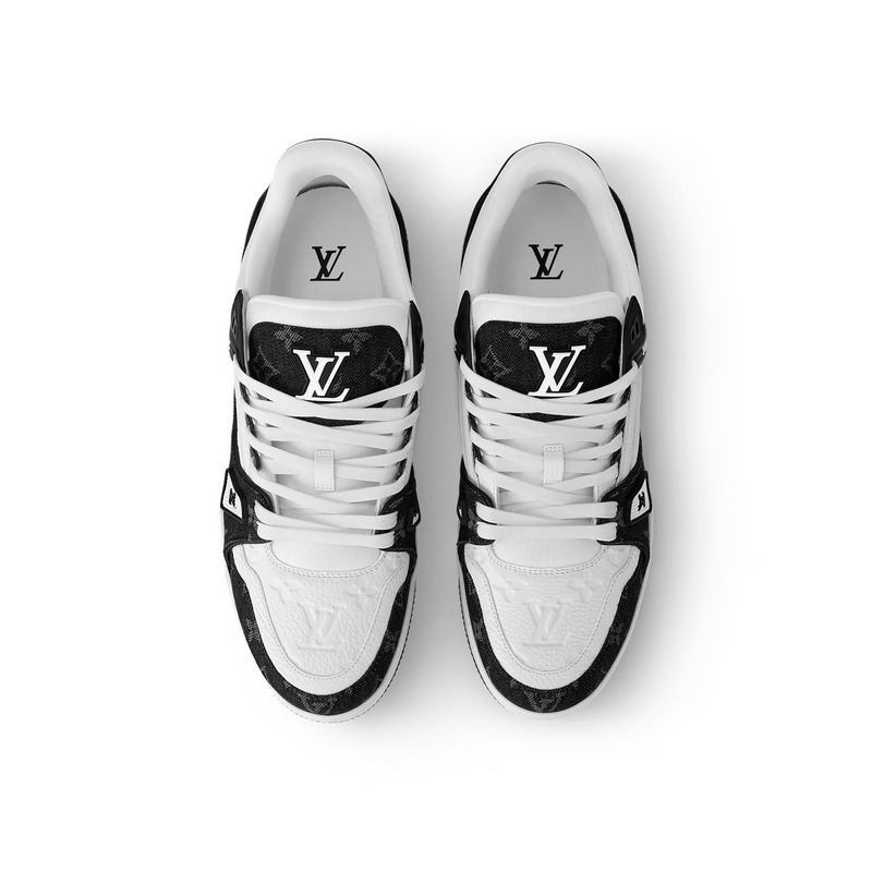 Louis Vuitton Trainer Black White Monogram Denim Leather Sneakers