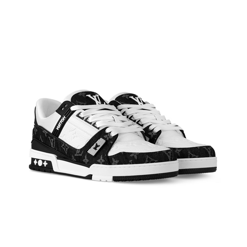 Louis Vuitton Trainer Black White Monogram Denim Leather Sneakers
