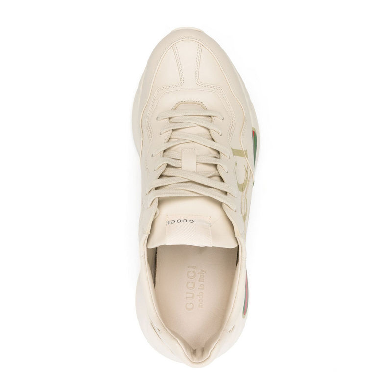 Gucci Rhyton Ivory Leather Logo Print Dad Sneakers