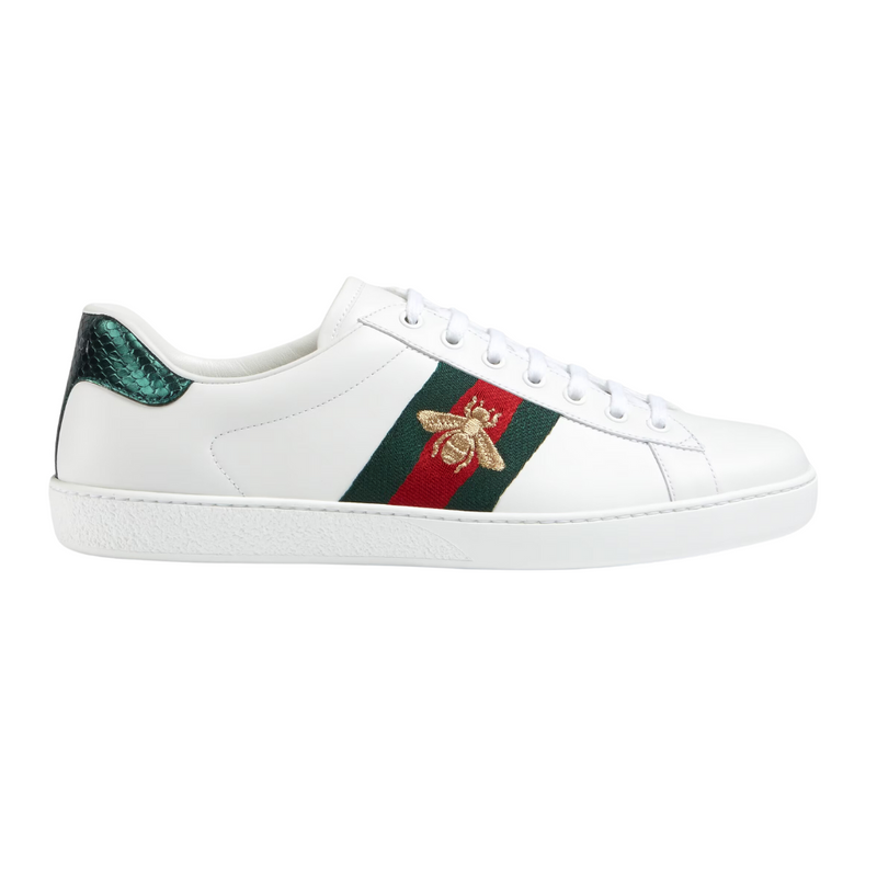 Gucci Ace White Leather Sneakers With Golden Bee Embroidery
