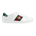 Gucci Ace White Leather Sneakers With Golden Bee Embroidery