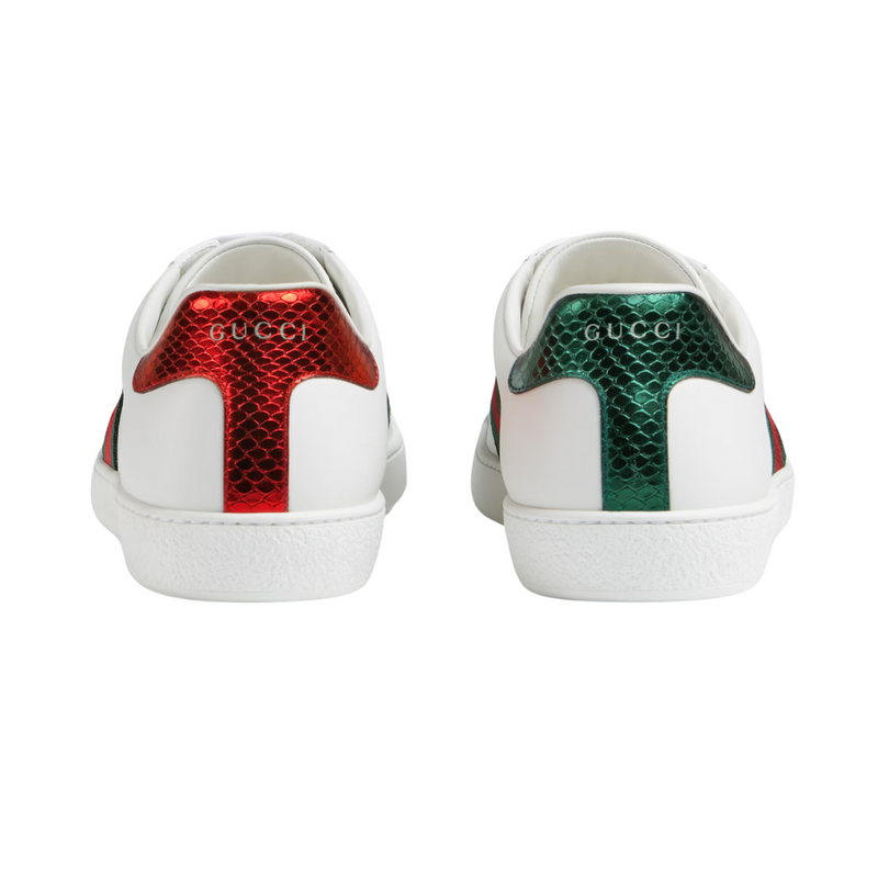 Gucci Ace White Leather Sneakers With Golden Bee Embroidery