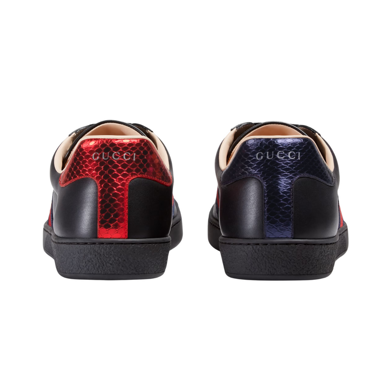 Gucci Ace Black Leather Sneakers With Golden Bee Embroidery