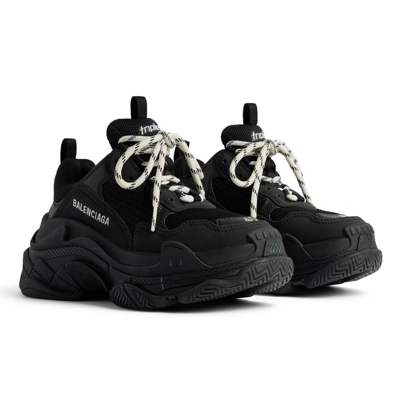 Balenciaga Triple S Black Mesh Leather Chunky Sneakers