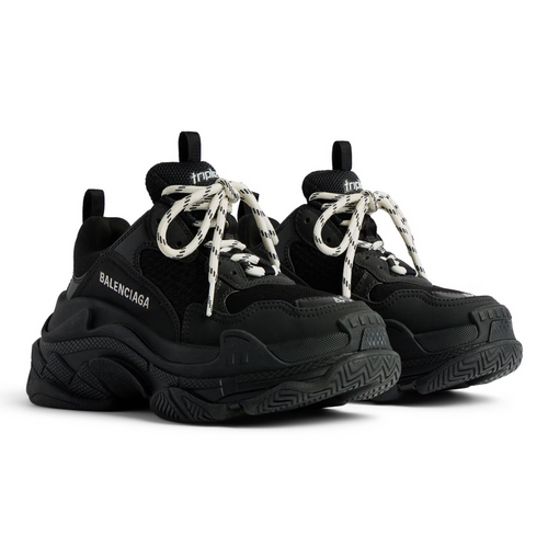 Balenciaga Triple S Black Mesh Leather Chunky Sneakers