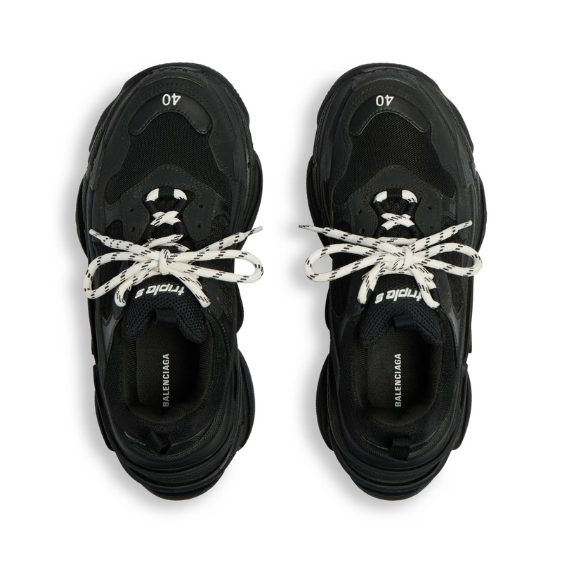 Balenciaga Triple S Black Mesh Leather Chunky Sneakers