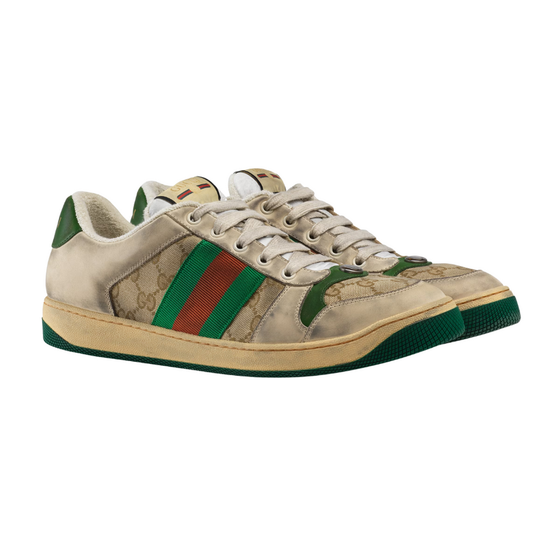 Gucci Screener Beige Green Web Sneakers