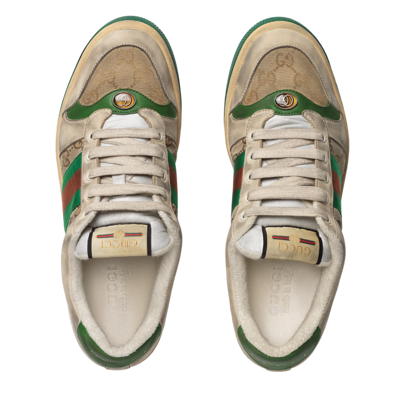 Gucci Screener Beige Green Web Sneakers