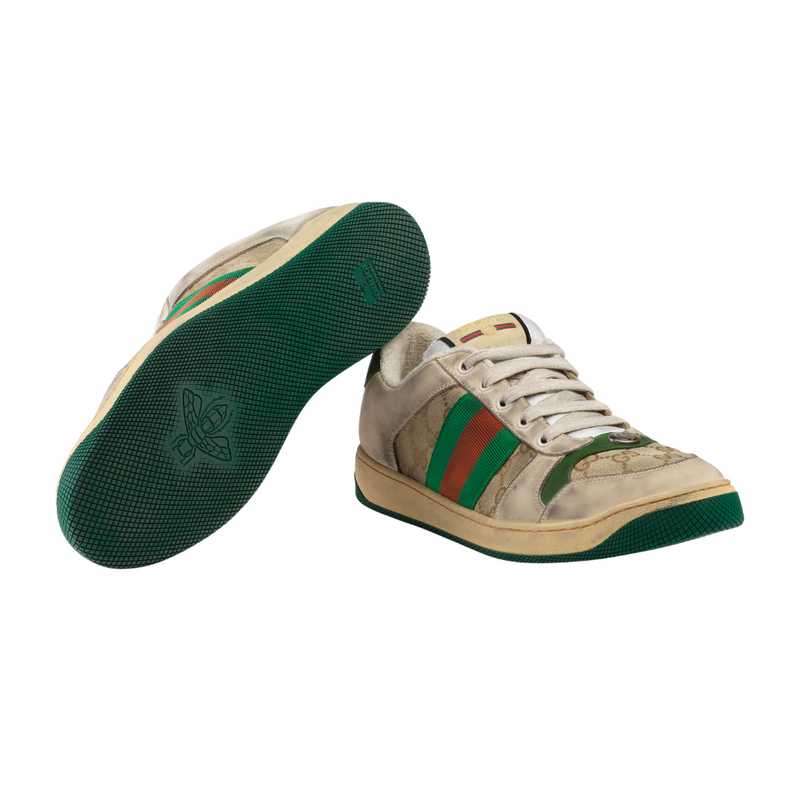 Gucci Screener Beige Green Web Sneakers