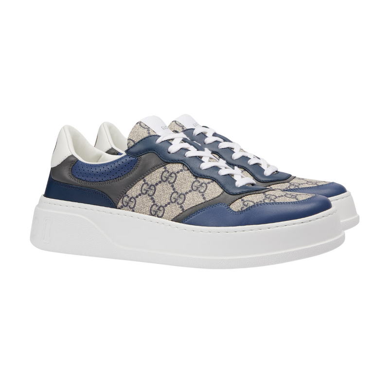 Gucci GG Platform Blue Beige Canvas Sneakers