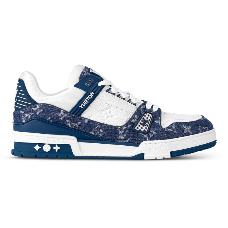 Louis Vuitton Trainer White & Blue Monogram Denim Sneakers