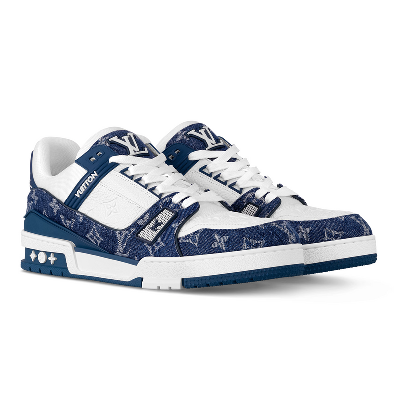 Louis Vuitton Trainer White & Blue Monogram Denim Sneakers