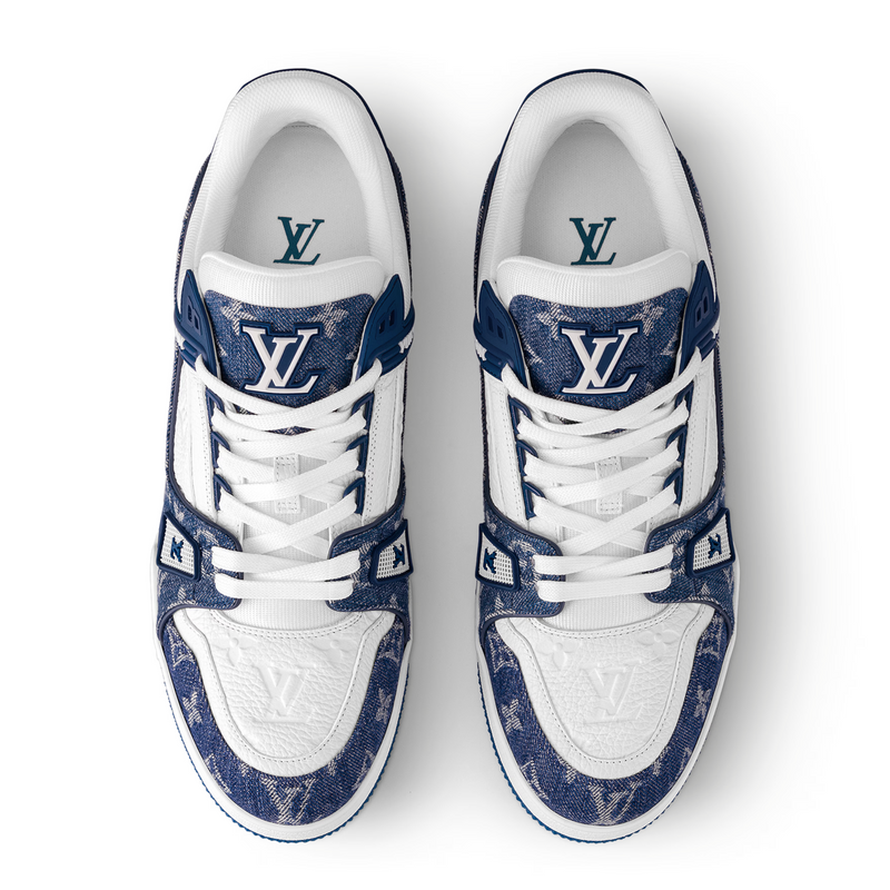 Louis Vuitton Trainer White & Blue Monogram Denim Sneakers