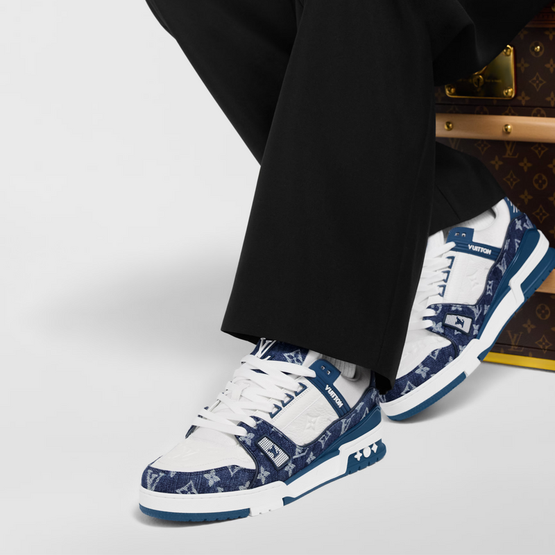 Louis Vuitton Trainer White & Blue Monogram Denim Sneakers