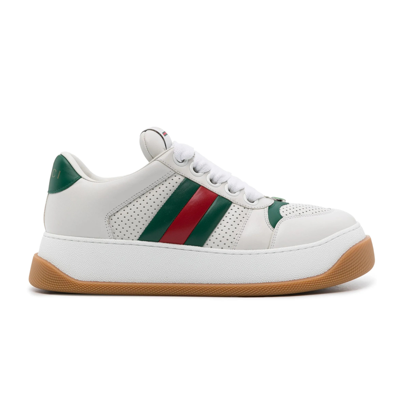 Gucci Screener White Leather Web Stripe Platform Sneakers