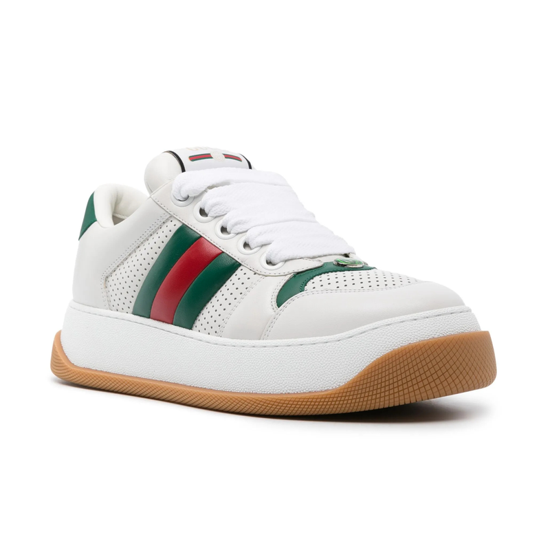 Gucci Screener White Leather Web Stripe Platform Sneakers