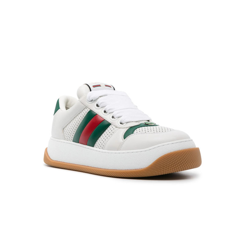 Gucci Screener White Leather Web Stripe Platform Sneakers