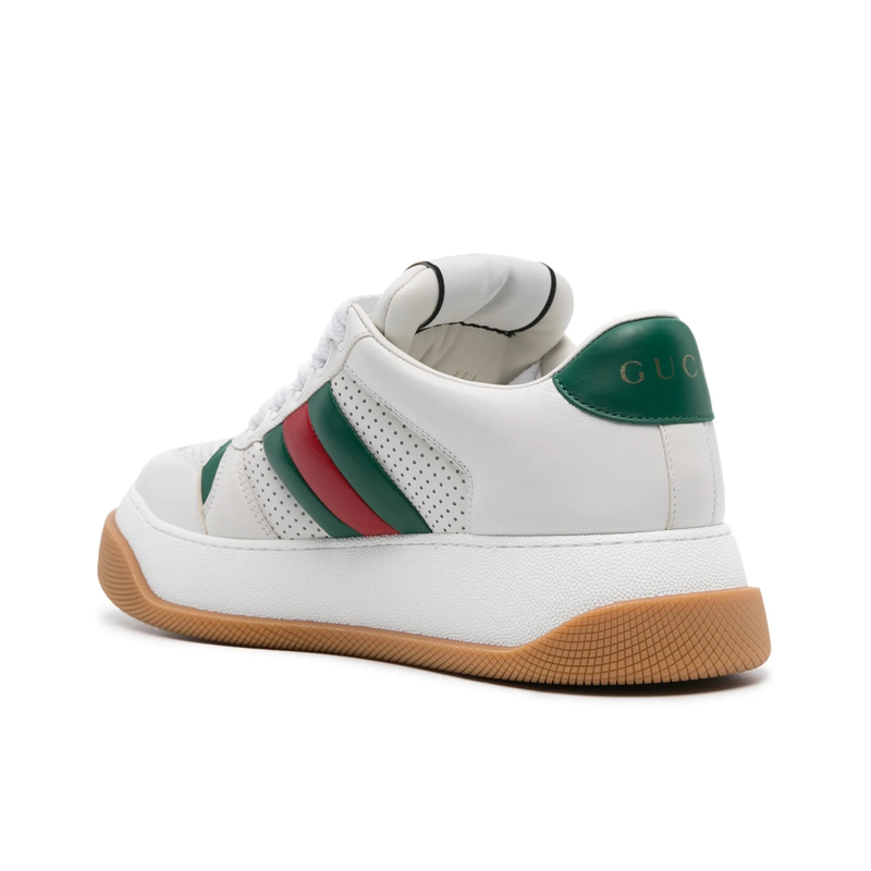 Gucci Screener White Leather Web Stripe Platform Sneakers