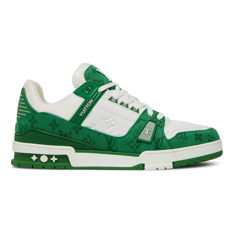 Louis Vuitton Trainer White & Green Monogram Denim Sneakers