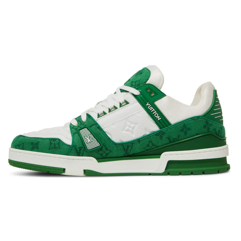 Louis Vuitton Trainer White & Green Monogram Denim Sneakers