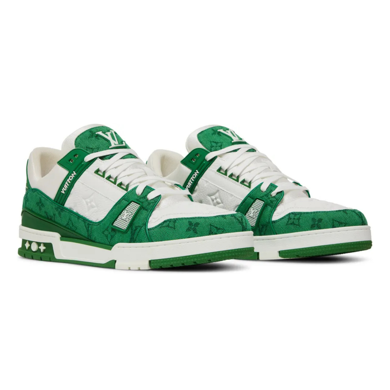 Louis Vuitton Trainer White & Green Monogram Denim Sneakers