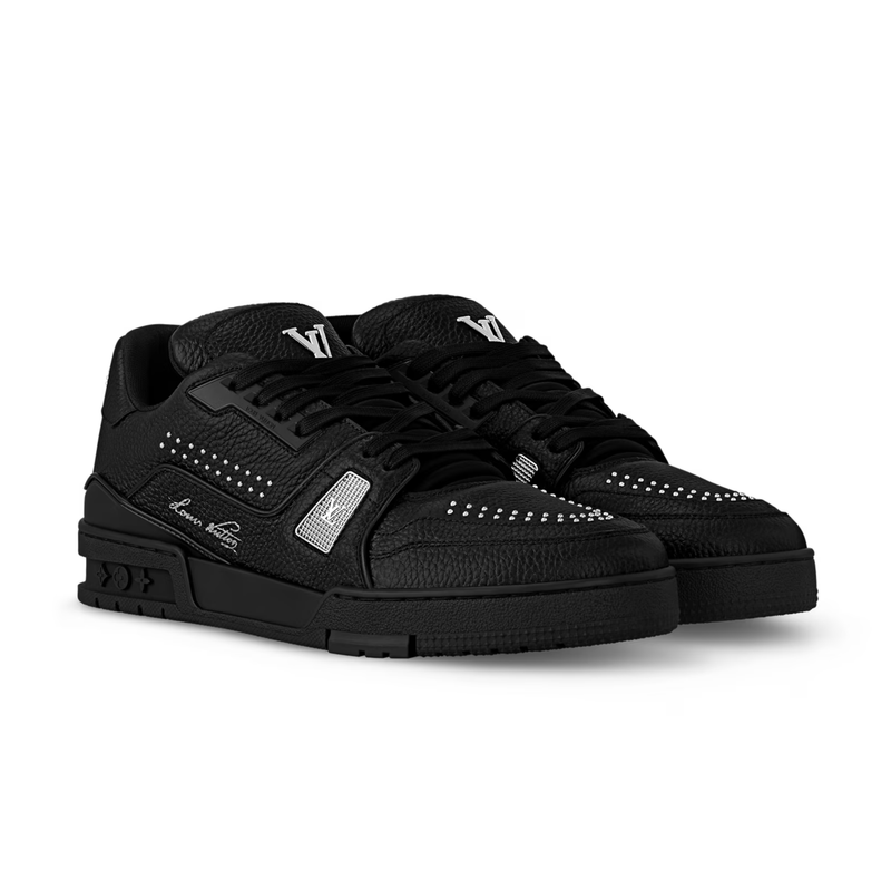 Louis Vuitton Trainer Black Rhinestone Grained Leather Sneakers