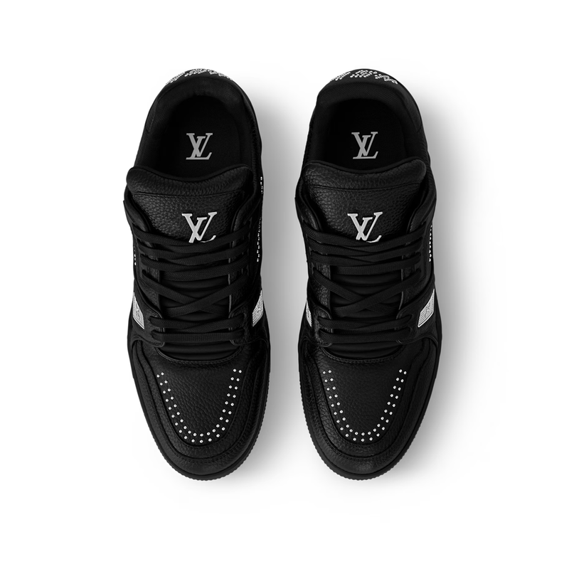 Louis Vuitton Trainer Black Rhinestone Grained Leather Sneakers